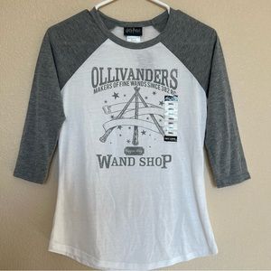 NWT Harry Potter Ollivanders Wand Shop Hot Topic Baseball Tee Shirt Sz Small
